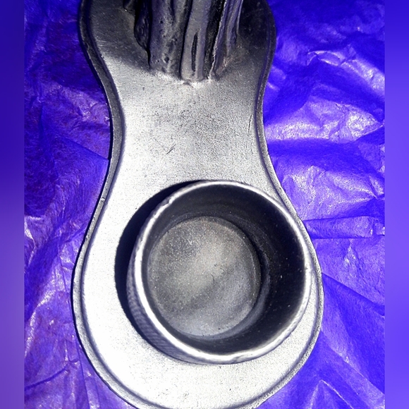 Vintage Fine Pewter Candle Holder Figurine Midieval Woman Holding A Round Mirror - Picture 5 of 12